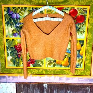 Free people v neck sweater rust brown wool blend sz L